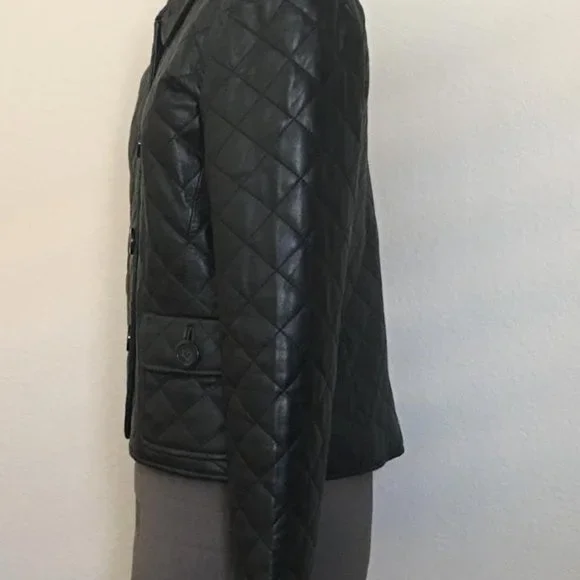 KENAR Black Quilted Leather Jacket Women's Size 4 - Picture 6 of 12